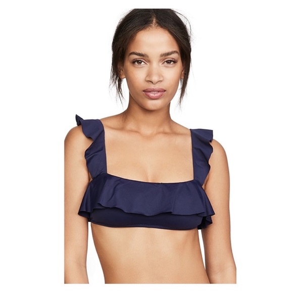 New! EBERJEY Navy Ruffle Bikini Set Jane Top Coco Bottom - Picture 3 of 12